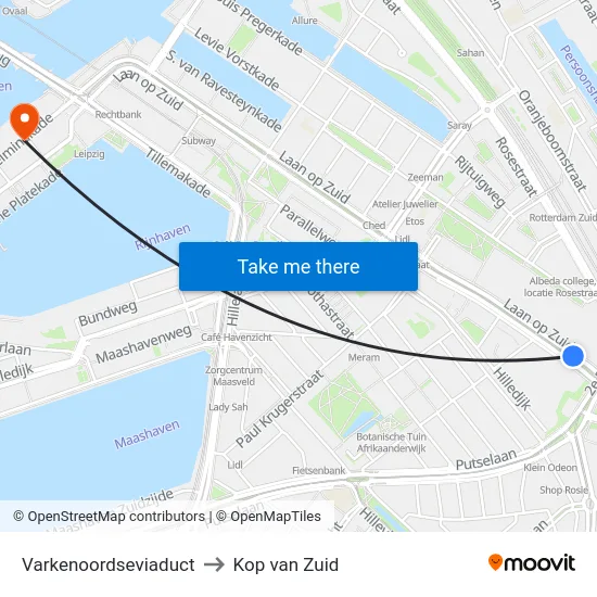 Varkenoordseviaduct to Kop van Zuid map