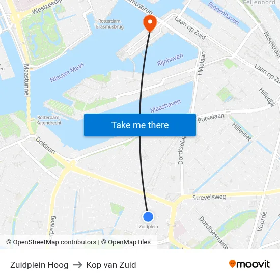 Zuidplein Hoog to Kop van Zuid map