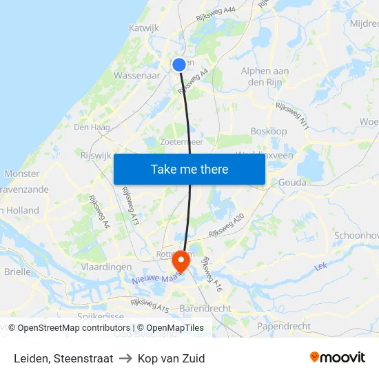 Leiden, Steenstraat to Kop van Zuid map