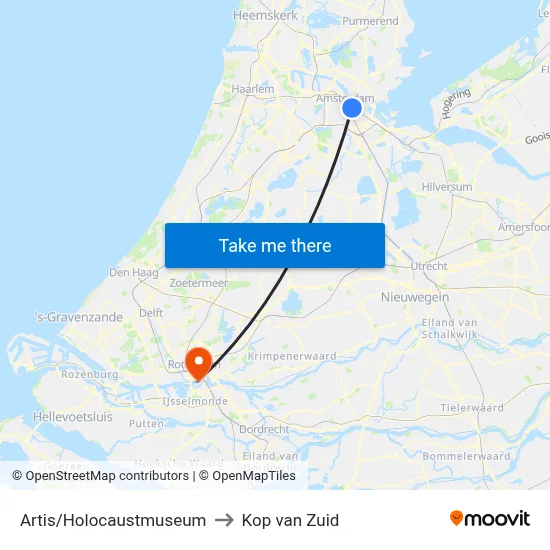 Artis/Holocaustmuseum to Kop van Zuid map