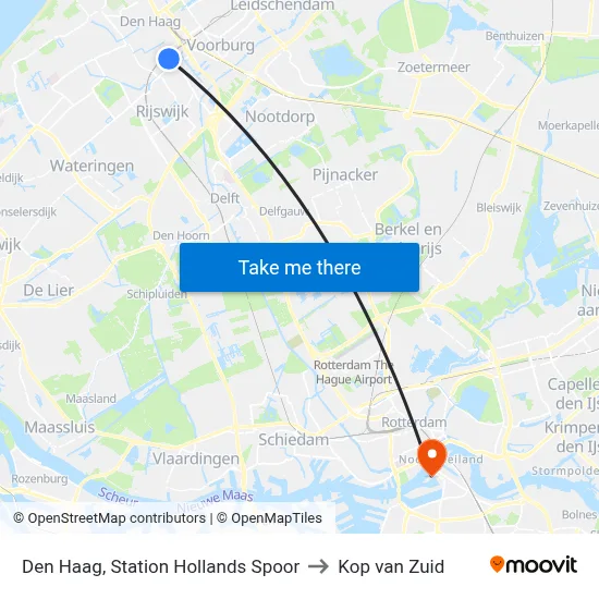 Den Haag, Station Hollands Spoor to Kop van Zuid map
