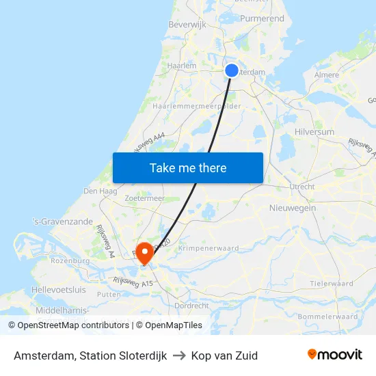 Amsterdam, Station Sloterdijk to Kop van Zuid map