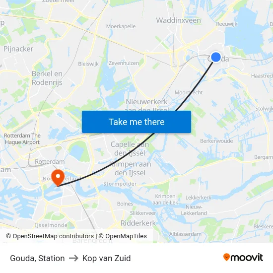 Gouda, Station to Kop van Zuid map