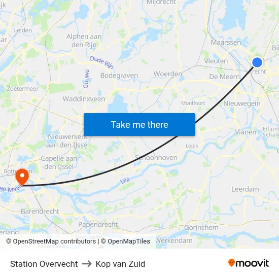 Station Overvecht to Kop van Zuid map