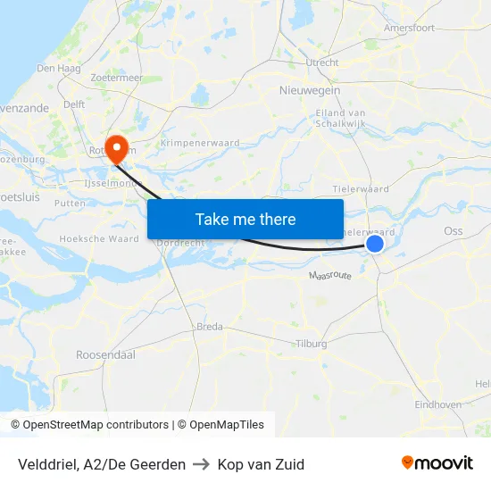Velddriel, A2/De Geerden to Kop van Zuid map