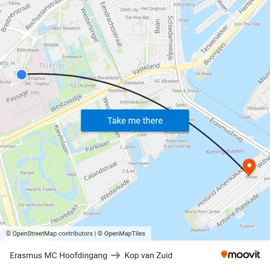 Erasmus MC Hoofdingang to Kop van Zuid map