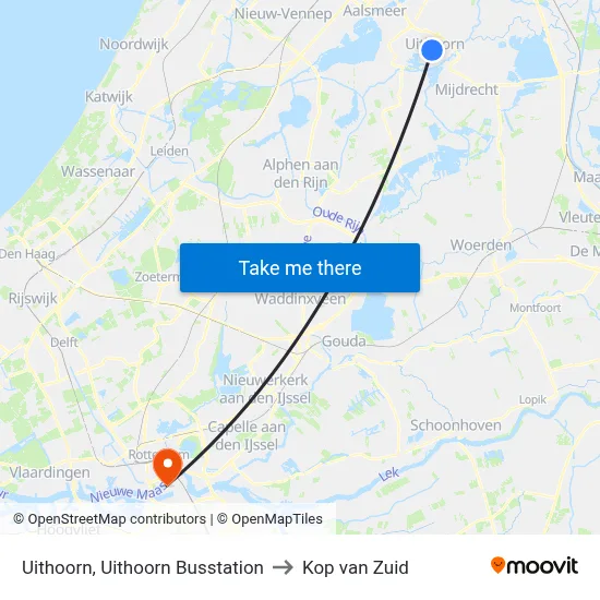 Uithoorn, Uithoorn Busstation to Kop van Zuid map
