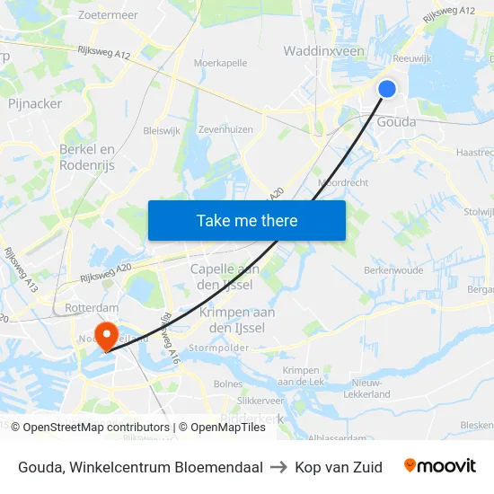 Gouda, Winkelcentrum Bloemendaal to Kop van Zuid map