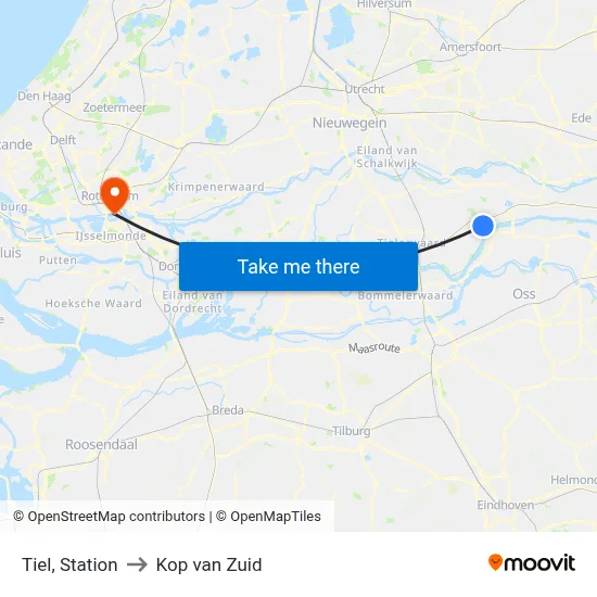 Tiel, Station to Kop van Zuid map