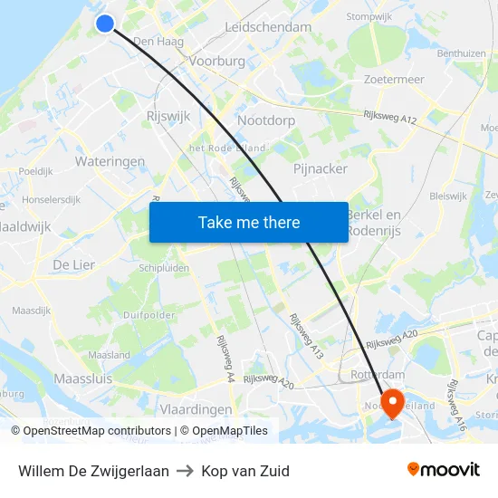 Willem De Zwijgerlaan to Kop van Zuid map