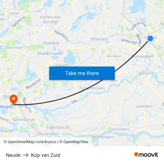 Neude to Kop van Zuid map