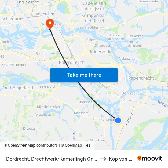 Dordrecht, Drechtwerk/Kamerlingh Onnesweg to Kop van Zuid map