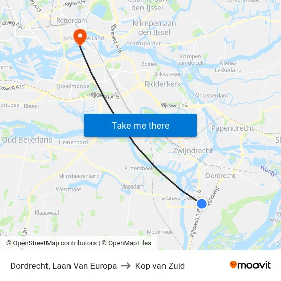 Dordrecht, Laan Van Europa to Kop van Zuid map