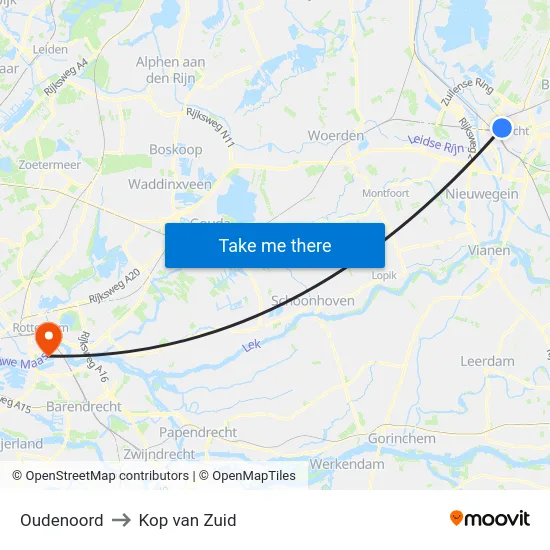 Oudenoord to Kop van Zuid map