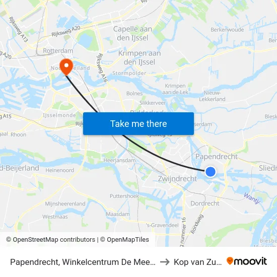 Papendrecht, Winkelcentrum De Meent to Kop van Zuid map