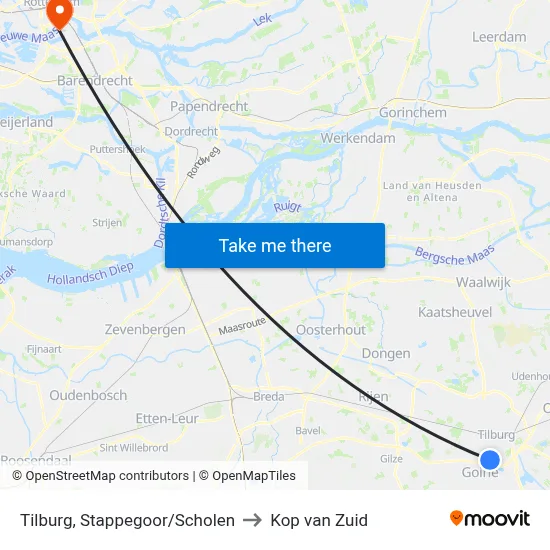 Tilburg, Stappegoor/Scholen to Kop van Zuid map