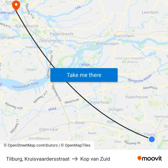 Tilburg, Kruisvaardersstraat to Kop van Zuid map