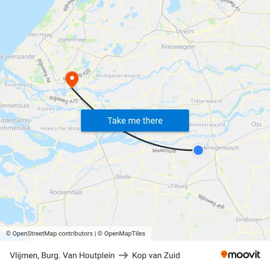 Vlijmen, Burg. Van Houtplein to Kop van Zuid map