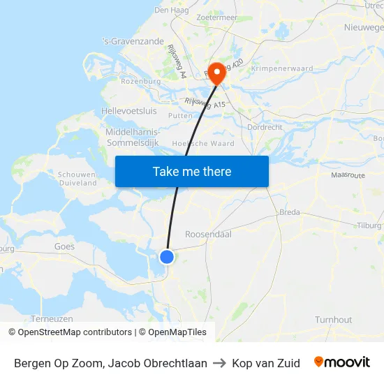 Bergen Op Zoom, Jacob Obrechtlaan to Kop van Zuid map
