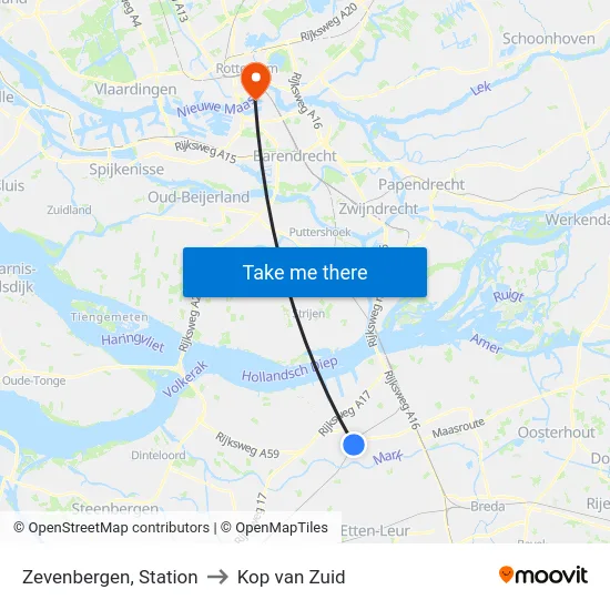 Zevenbergen, Station to Kop van Zuid map