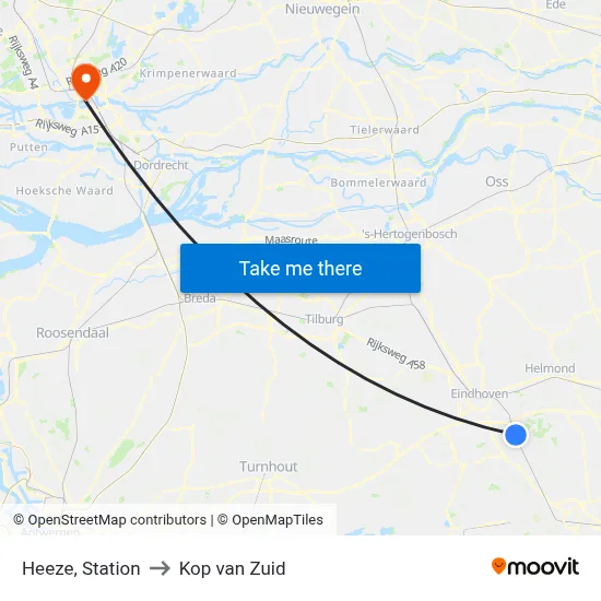 Heeze, Station to Kop van Zuid map