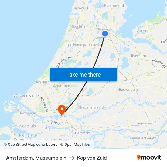 Amsterdam, Museumplein to Kop van Zuid map