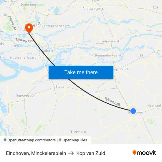 Eindhoven, Minckelersplein to Kop van Zuid map