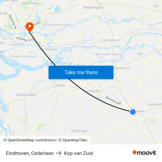 Eindhoven, Cederlaan to Kop van Zuid map