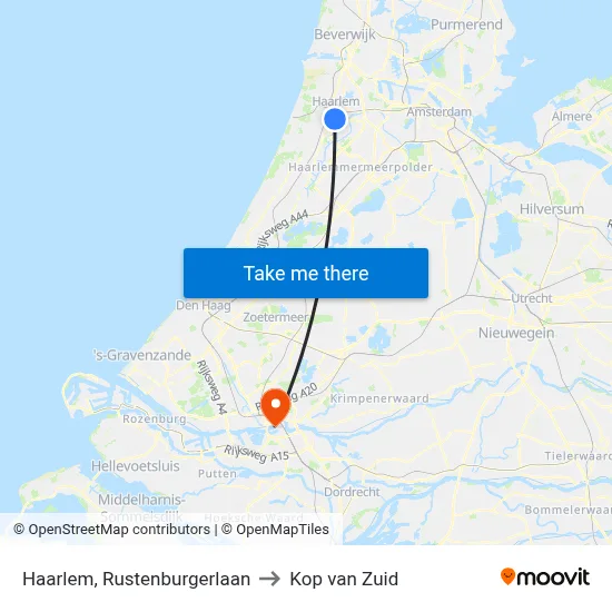 Haarlem, Rustenburgerlaan to Kop van Zuid map