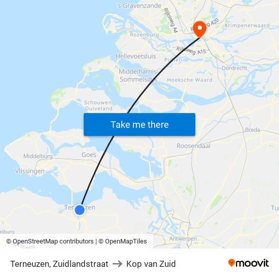 Terneuzen, Zuidlandstraat to Kop van Zuid map