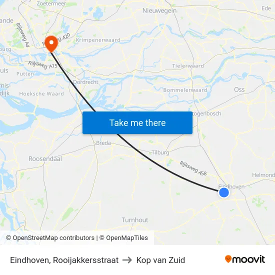 Eindhoven, Rooijakkersstraat to Kop van Zuid map