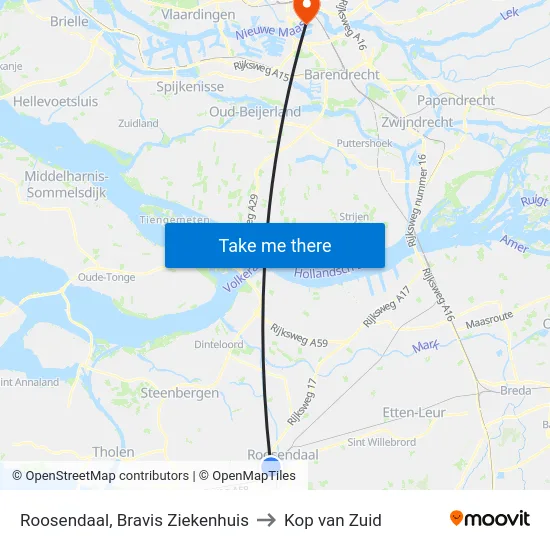 Roosendaal, Bravis Ziekenhuis to Kop van Zuid map