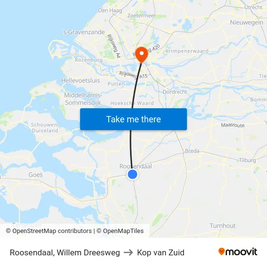 Roosendaal, Willem Dreesweg to Kop van Zuid map