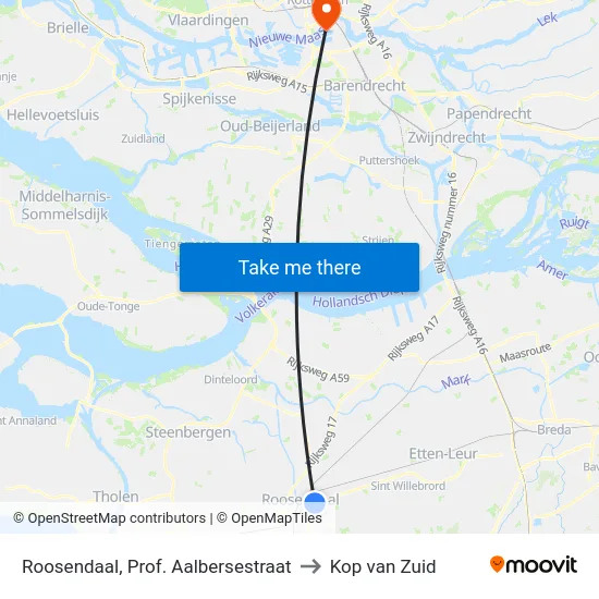 Roosendaal, Prof. Aalbersestraat to Kop van Zuid map