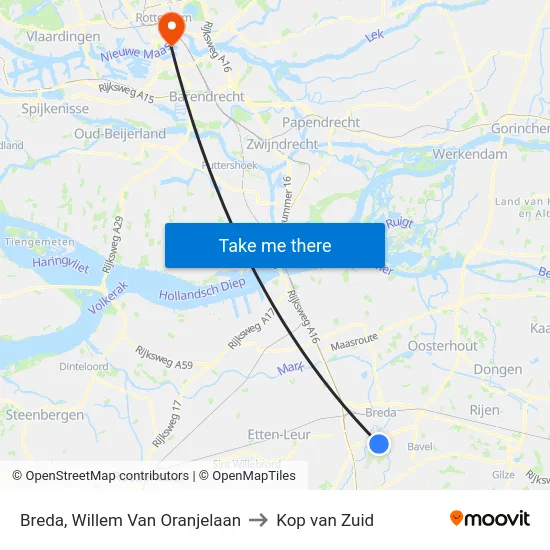Breda, Willem Van Oranjelaan to Kop van Zuid map