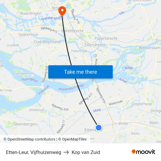 Etten-Leur, Vijfhuizenweg to Kop van Zuid map