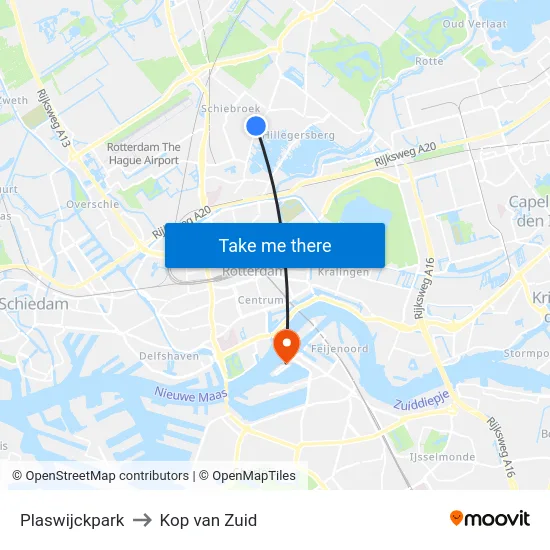 Plaswijckpark to Kop van Zuid map