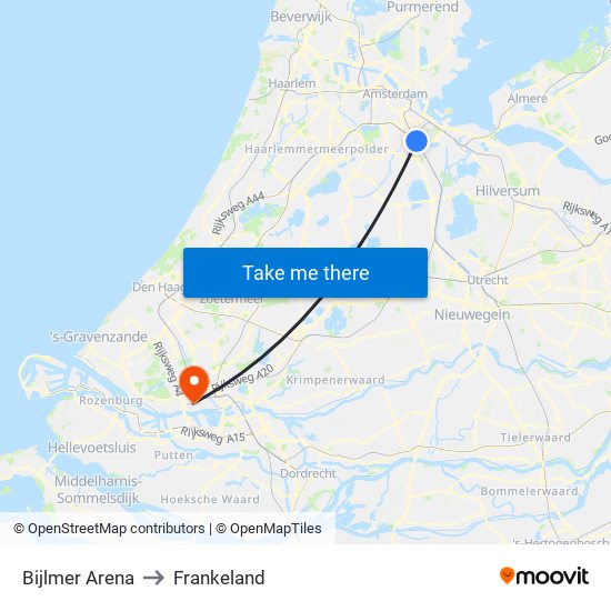 Bijlmer Arena to Frankeland map