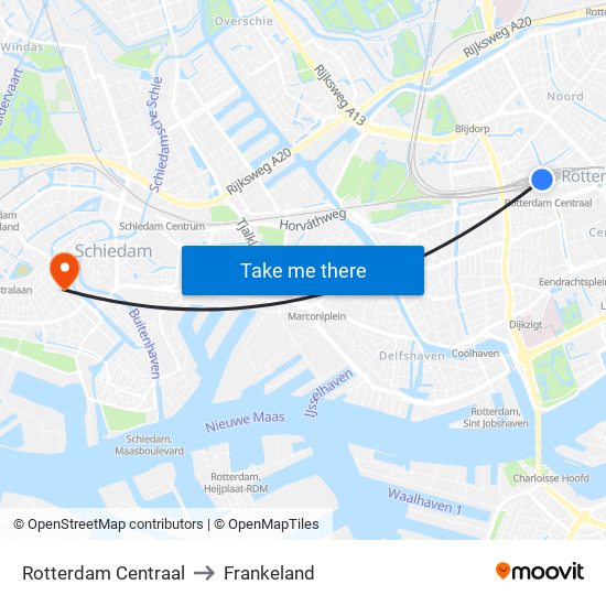 Rotterdam Centraal to Frankeland map