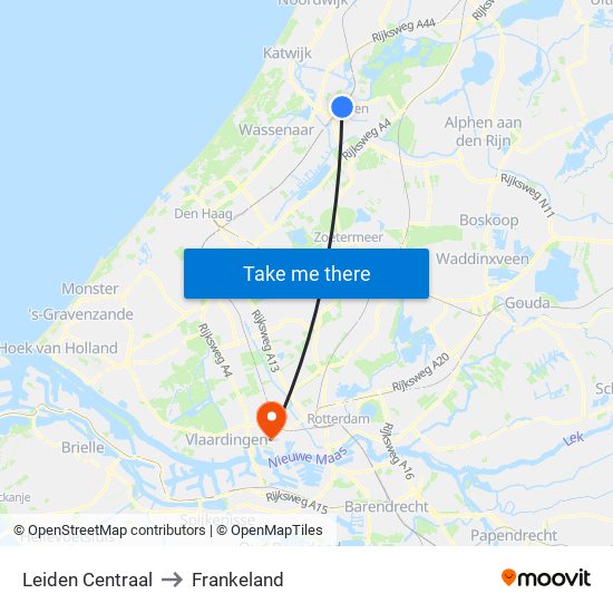 Leiden Centraal to Frankeland map