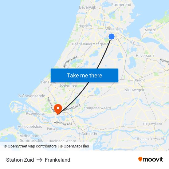 Station Zuid to Frankeland map