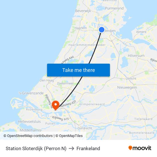 Station Sloterdijk (Perron N) to Frankeland map