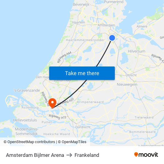 Amsterdam Bijlmer Arena to Frankeland map