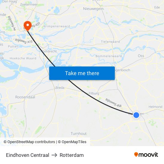 Eindhoven Centraal to Rotterdam map