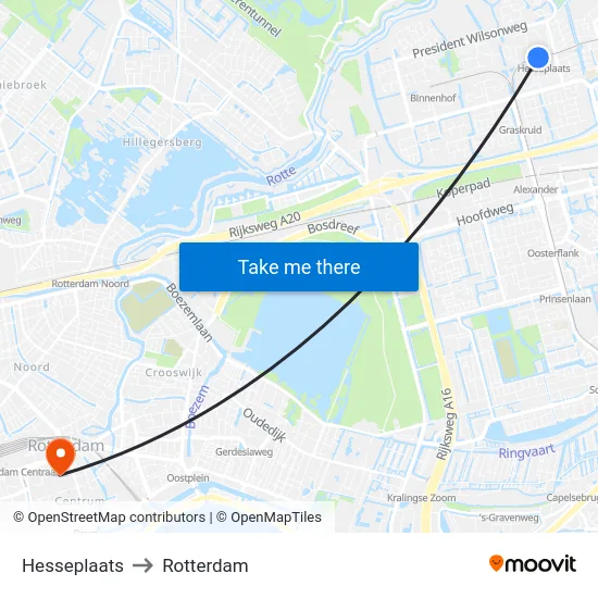 Hesseplaats to Rotterdam map