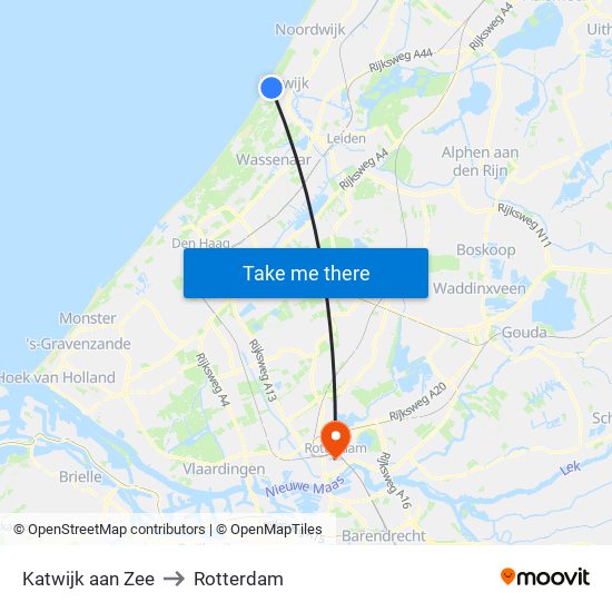 Katwijk aan Zee to Rotterdam map