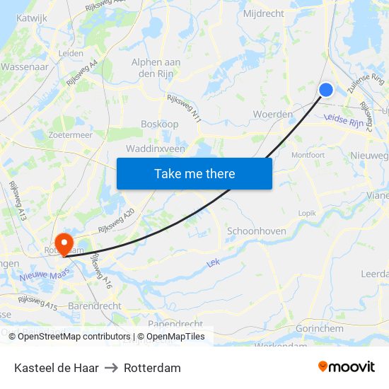 Kasteel de Haar to Rotterdam map