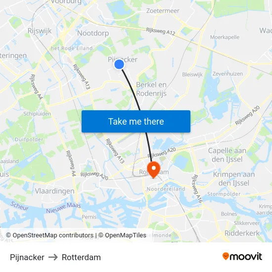 Pijnacker to Rotterdam map