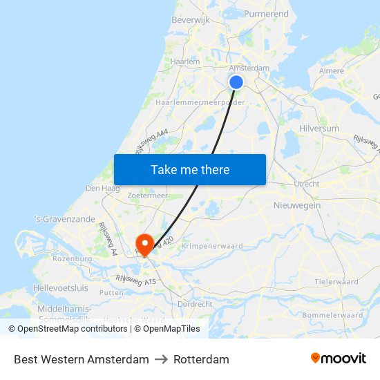 Best Western Amsterdam to Rotterdam map