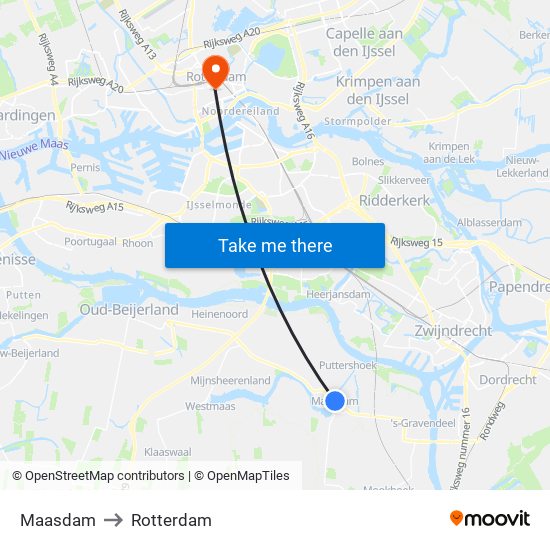 Maasdam to Rotterdam map